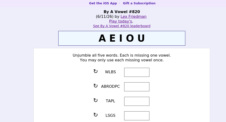 By A Vowel screen