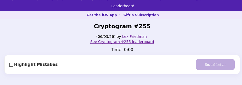 Cryptogram screen